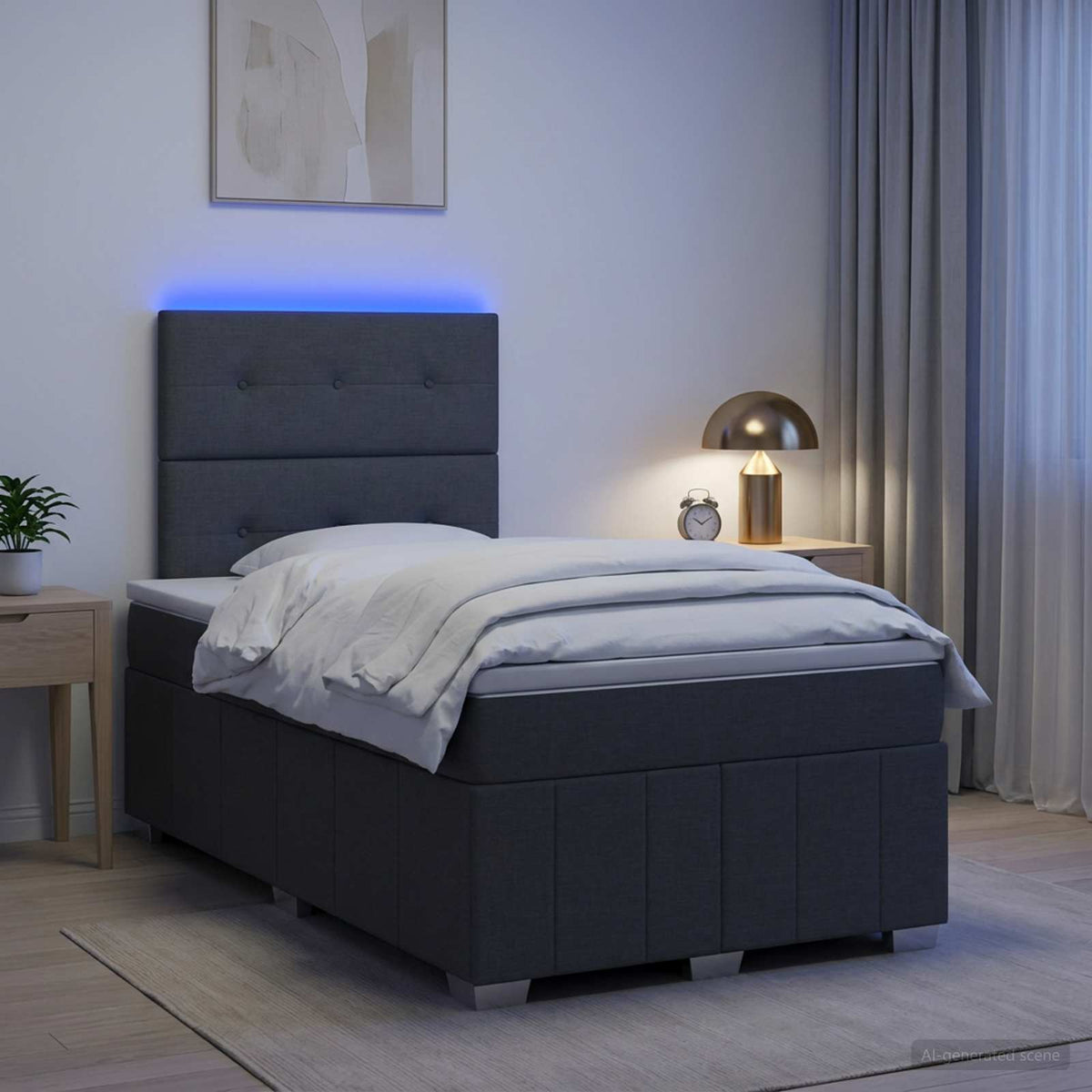 Lit boxspring LED avec matelas Gris foncé 120 x 200 cm Tissu