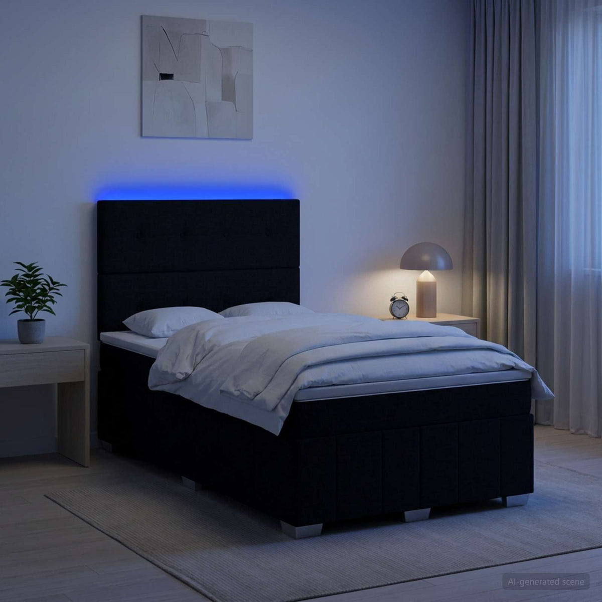 Lit boxspring LED avec matelas Noir 120 x 190 cm Tissu