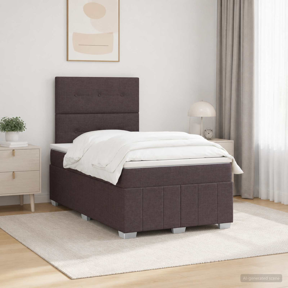 Lit boxspring LED avec matelas Marron foncé 120 x 190 cm Tissu
