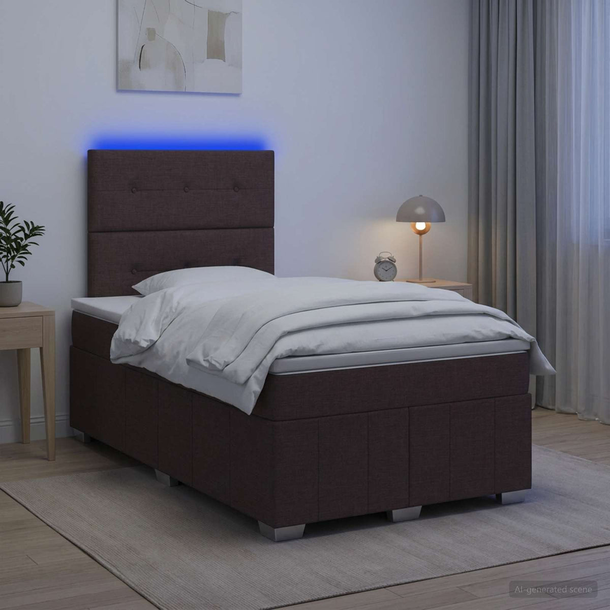 Lit boxspring LED avec matelas Marron foncé 120 x 190 cm Tissu