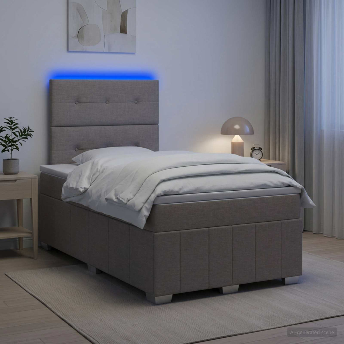 Lit boxspring LED avec matelas Taupe 120 x 190 cm Tissu