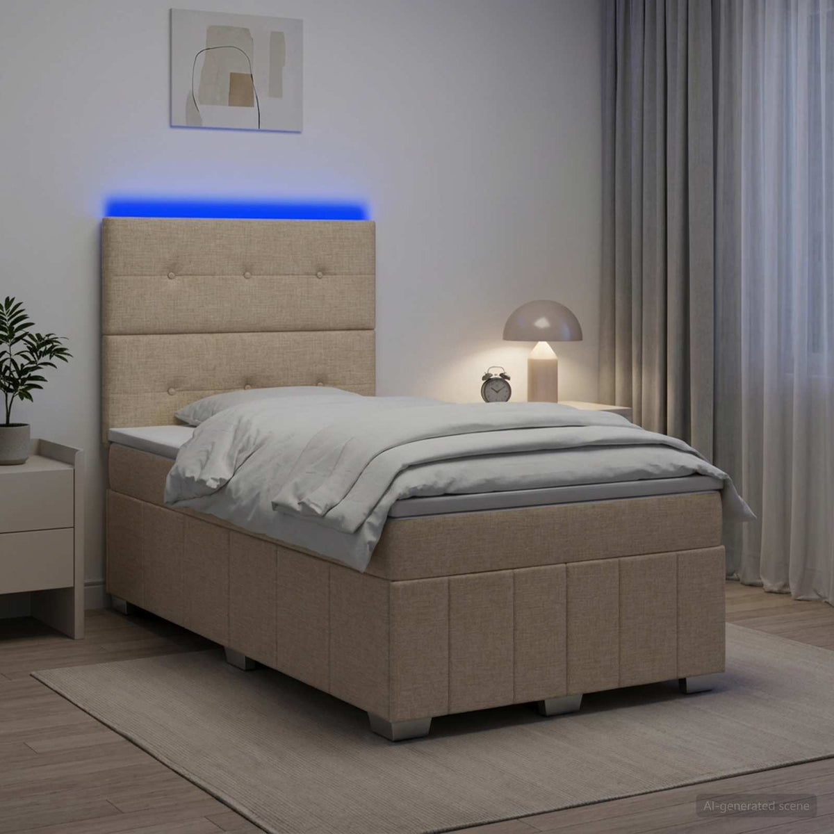 Lit boxspring LED avec matelas Crème 120 x 200 cm Tissu