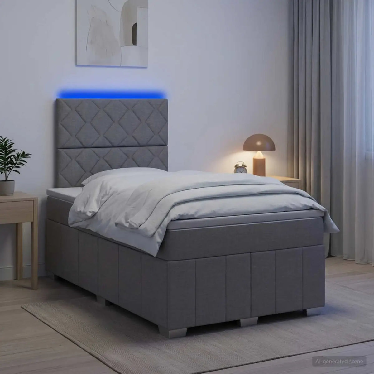 Lit boxspring LED avec matelas Gris clair 120 x 190 cm Tissu - XIOS