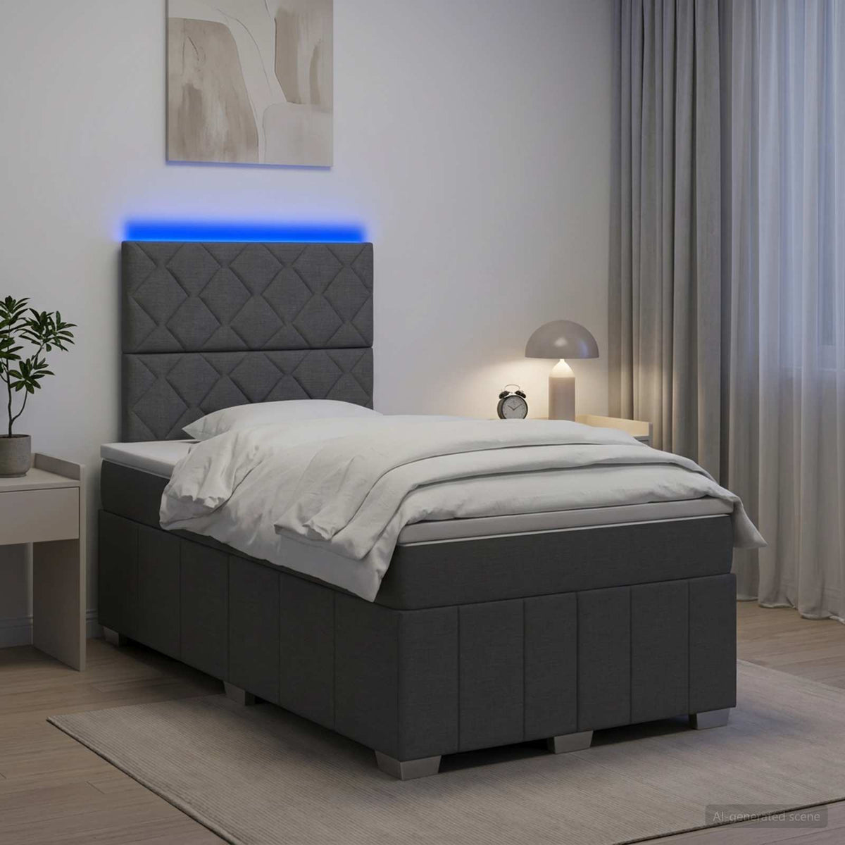 Lit boxspring LED avec matelas Gris foncé 120 x 190 cm Tissu