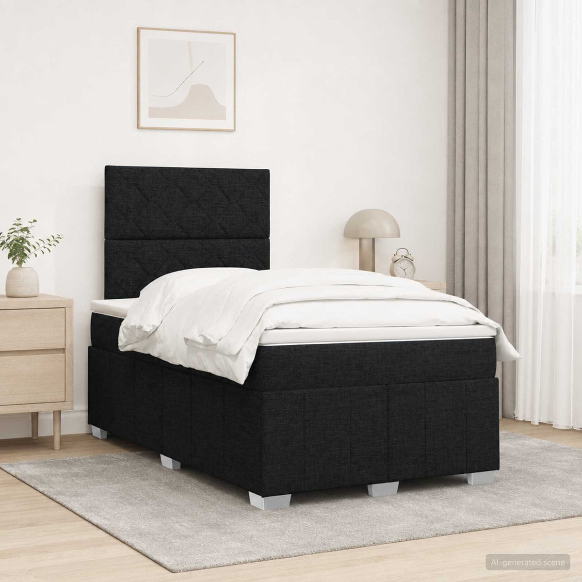 Lit boxspring LED avec matelas Noir 120 x 190 cm Tissu