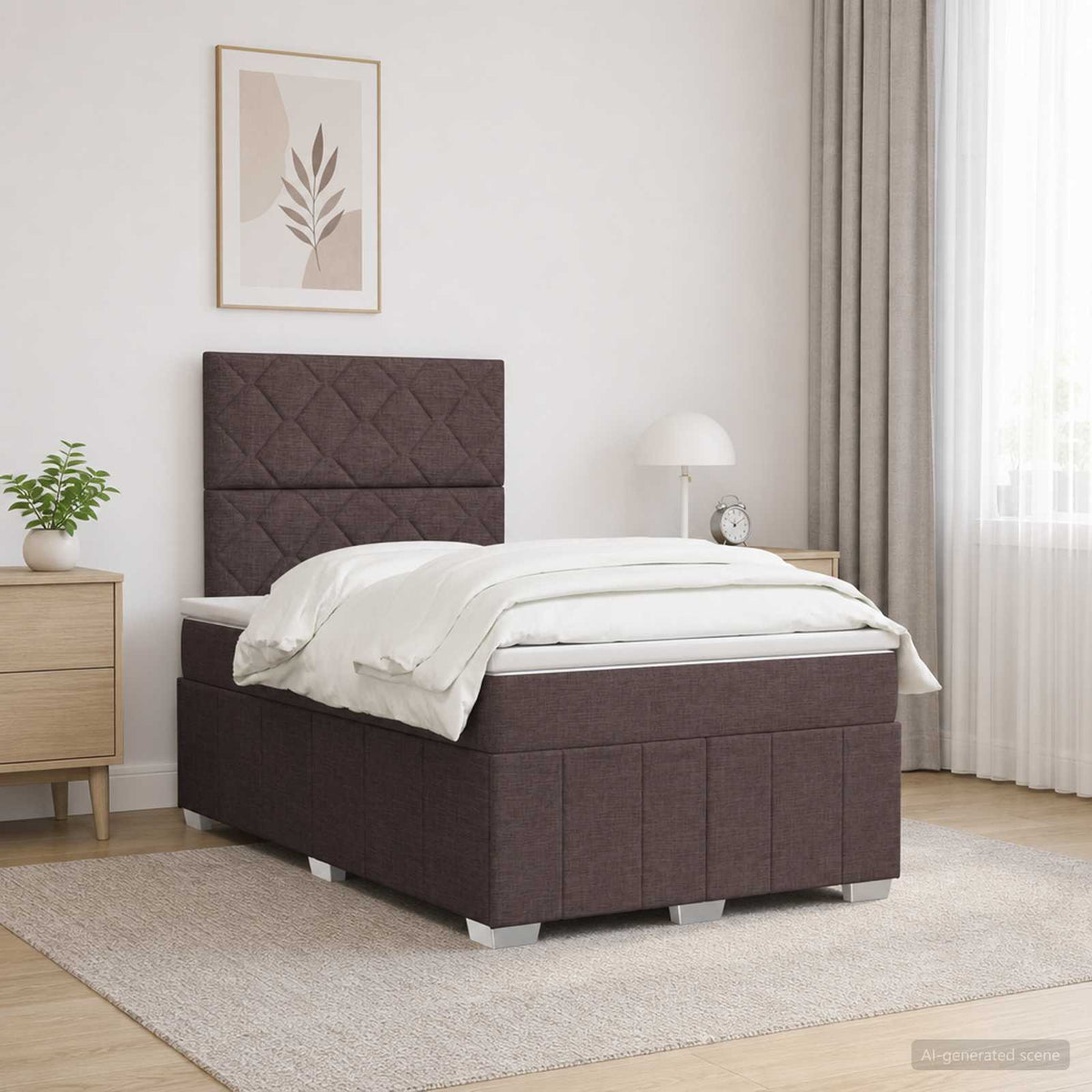 Lit boxspring LED avec matelas Marron foncé 120 x 190 cm Tissu