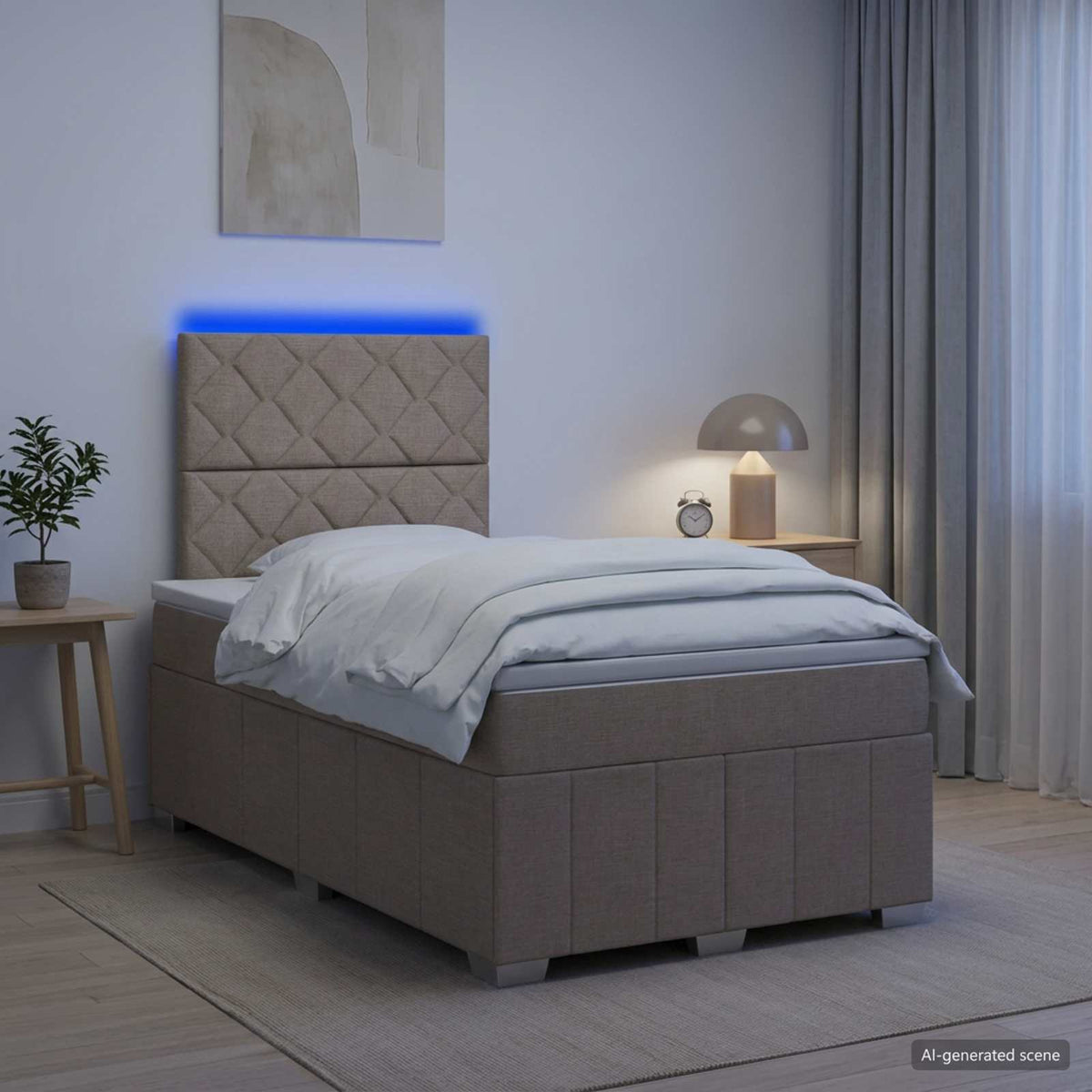 Lit boxspring LED avec matelas Taupe 120 x 190 cm Tissu