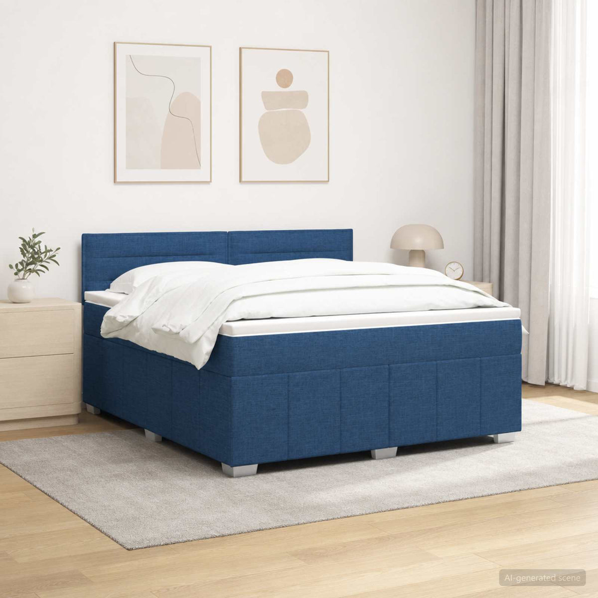 Lit boxspring LED avec matelas Bleu 140 x 200 cm Tissu