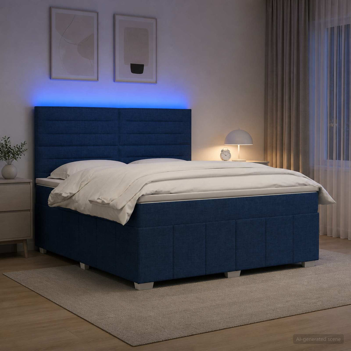 Lit boxspring LED avec matelas Bleu 140 x 200 cm Tissu