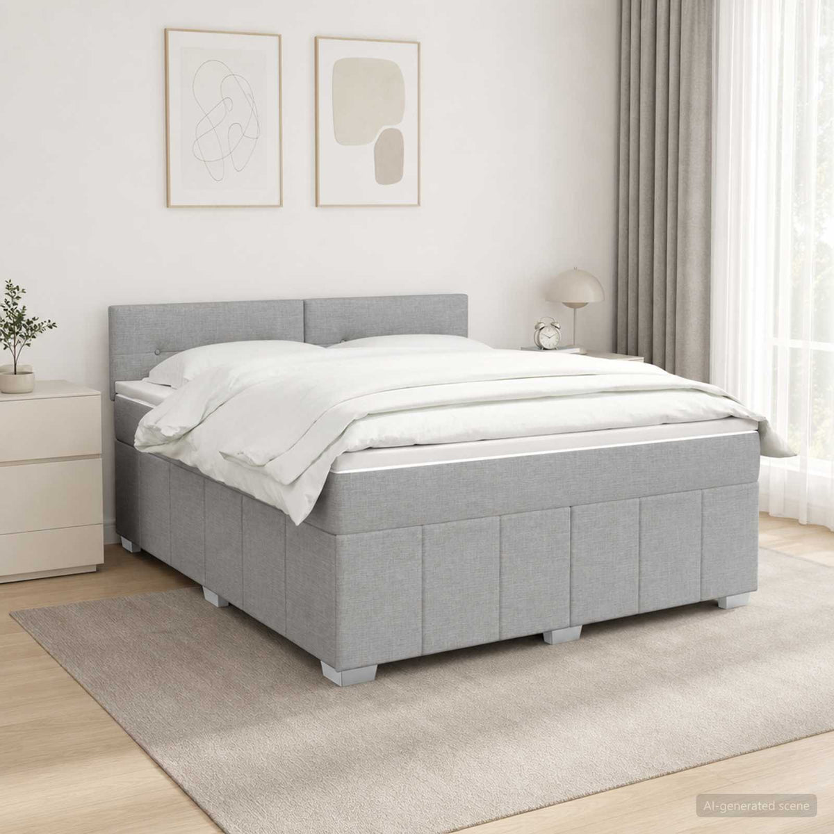 Lit boxspring LED avec matelas Gris clair 140 x 190 cm Tissu