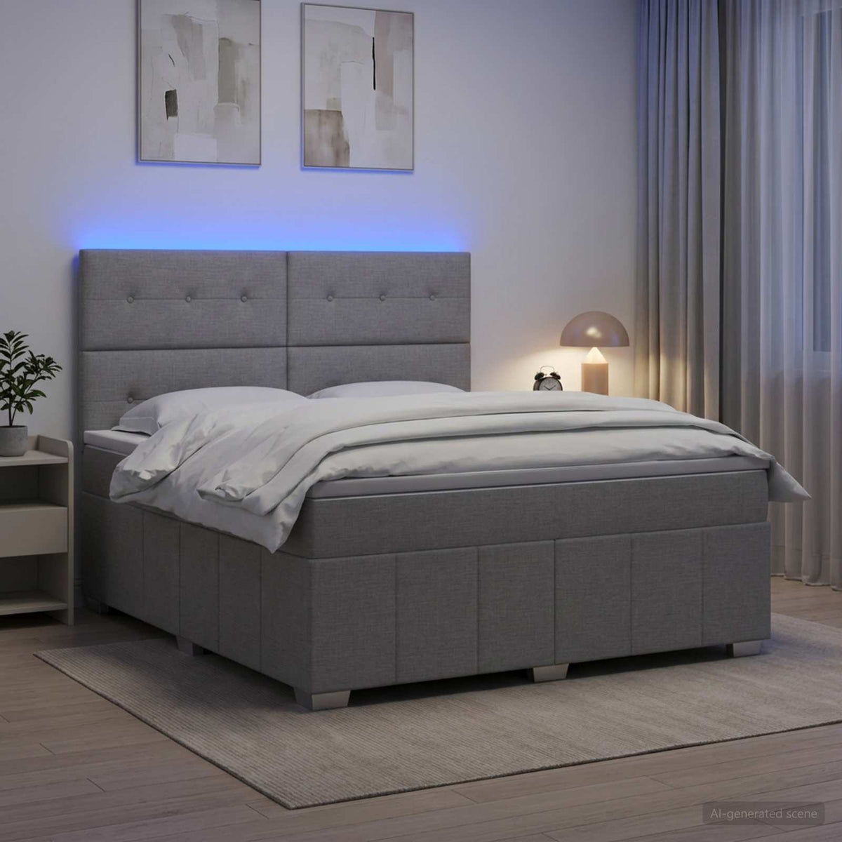 Lit boxspring LED avec matelas Gris clair 140 x 190 cm Tissu