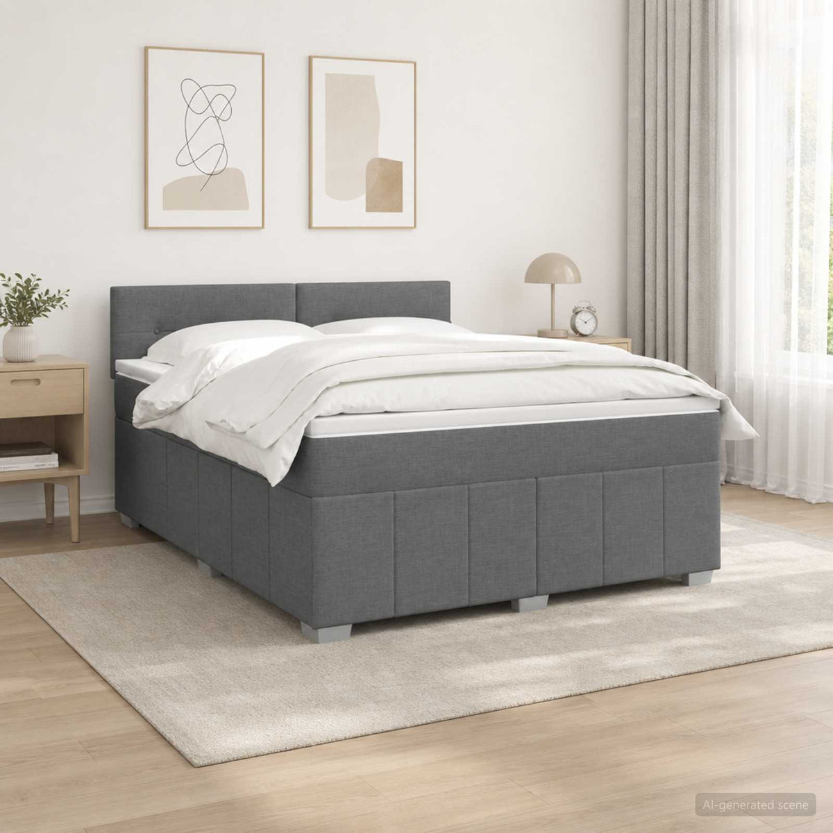 Lit boxspring LED avec matelas Gris foncé 140 x 200 cm Tissu