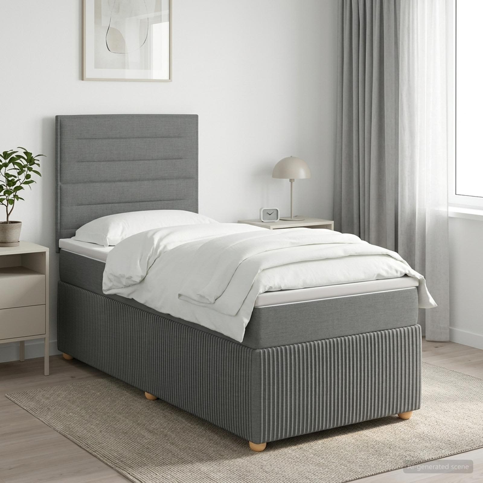 Lit boxspring LED avec matelas Gris foncé 100 x 200 cm Tissu