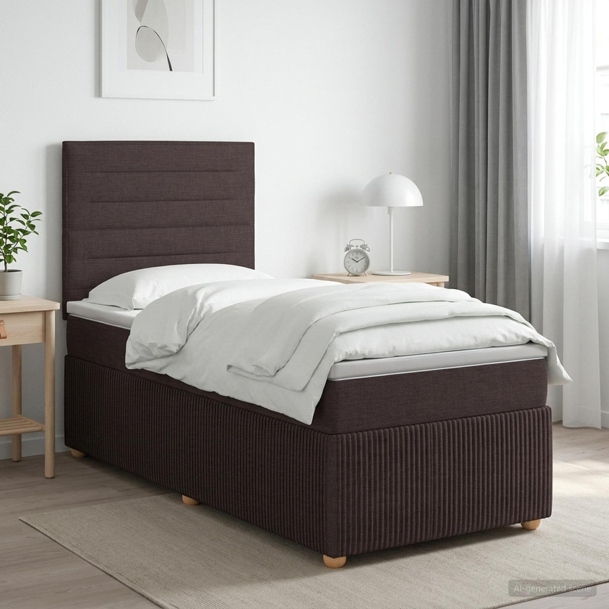 Lit boxspring LED avec matelas Marron foncé 90 x 190 cm Tissu