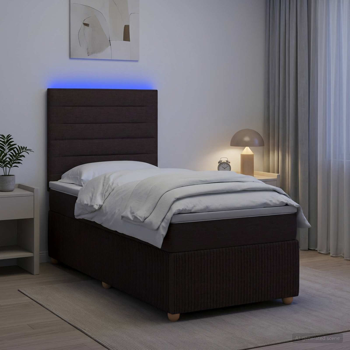 Lit boxspring LED avec matelas Marron foncé 90 x 190 cm Tissu