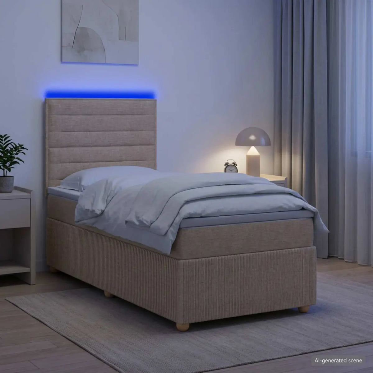 Lit boxspring LED avec matelas Crème 100 x 200 cm Tissu - XIOS