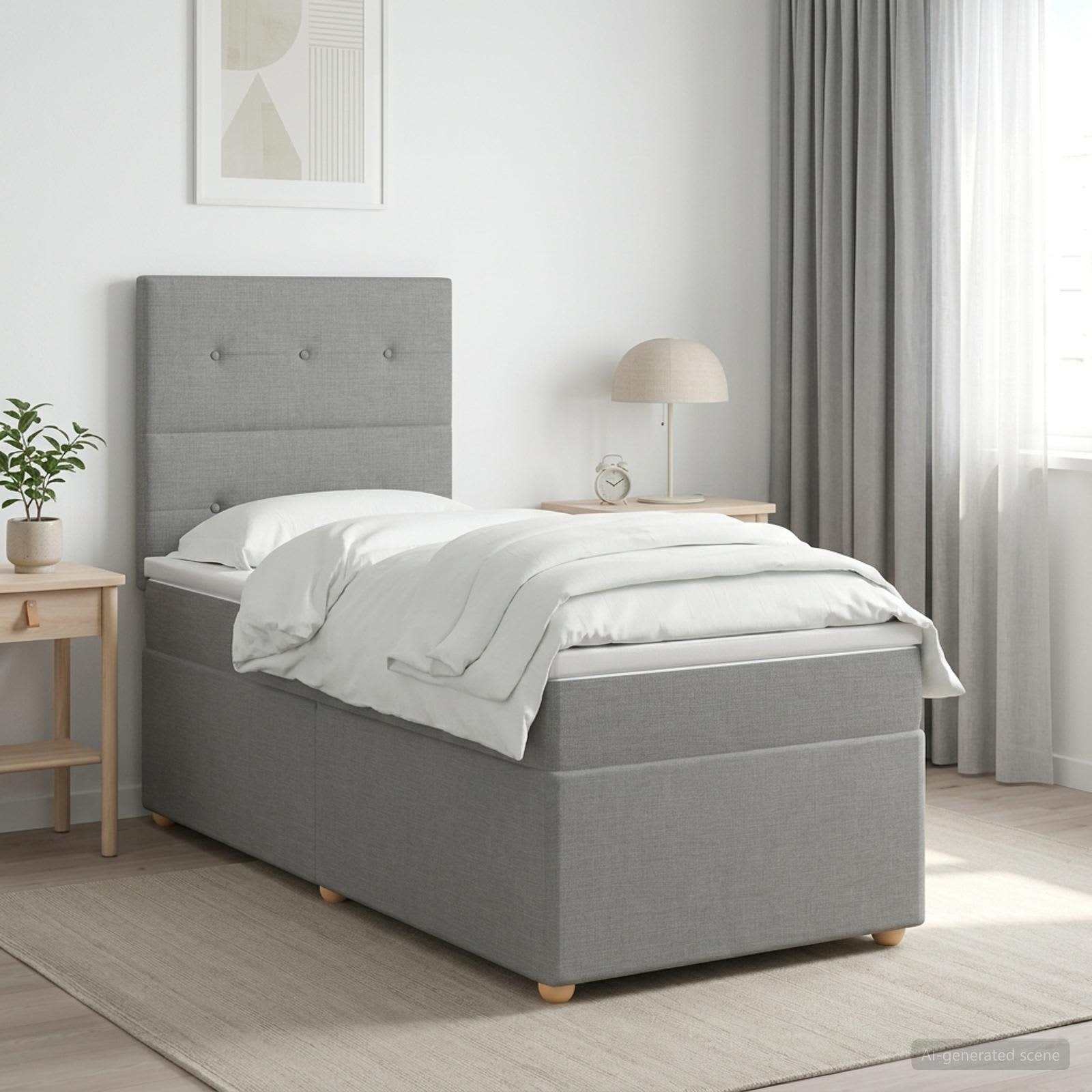 Lit boxspring LED avec matelas Gris clair 100 x 200 cm Tissu