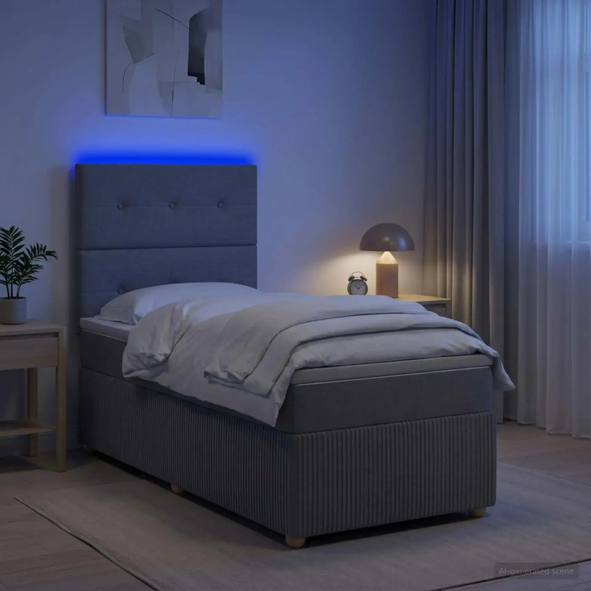 Lit boxspring LED avec matelas Gris clair 90 x 190 cm Tissu - XIOS