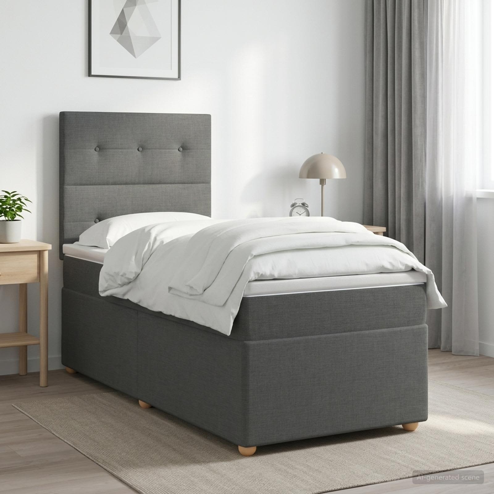 Lit boxspring LED avec matelas Gris foncé 90 x 190 cm Tissu