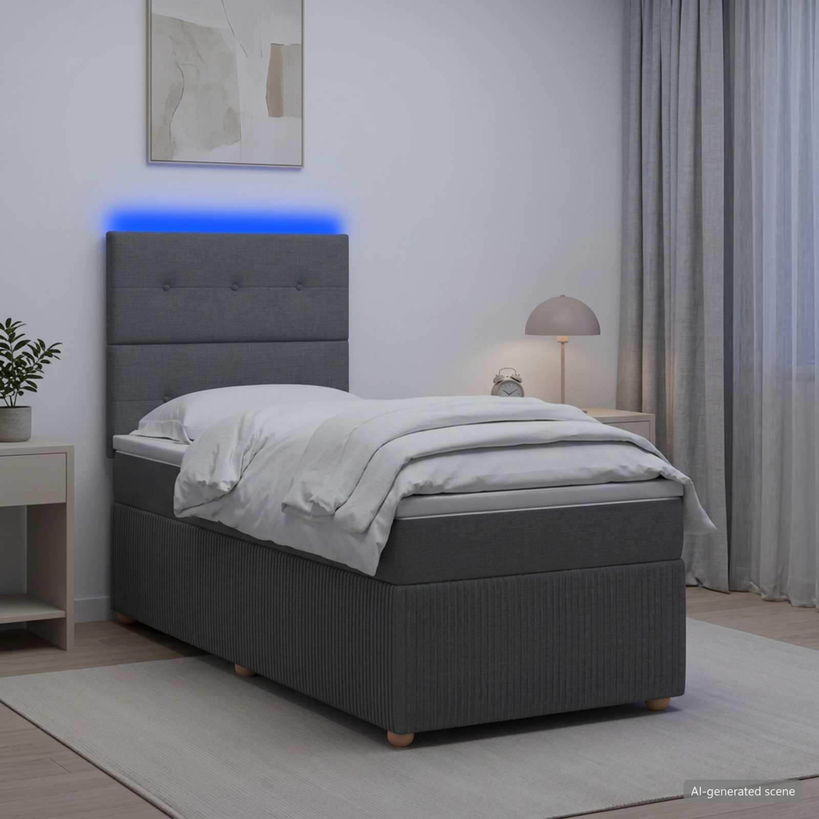 Lit boxspring LED avec matelas Gris foncé 90 x 190 cm Tissu