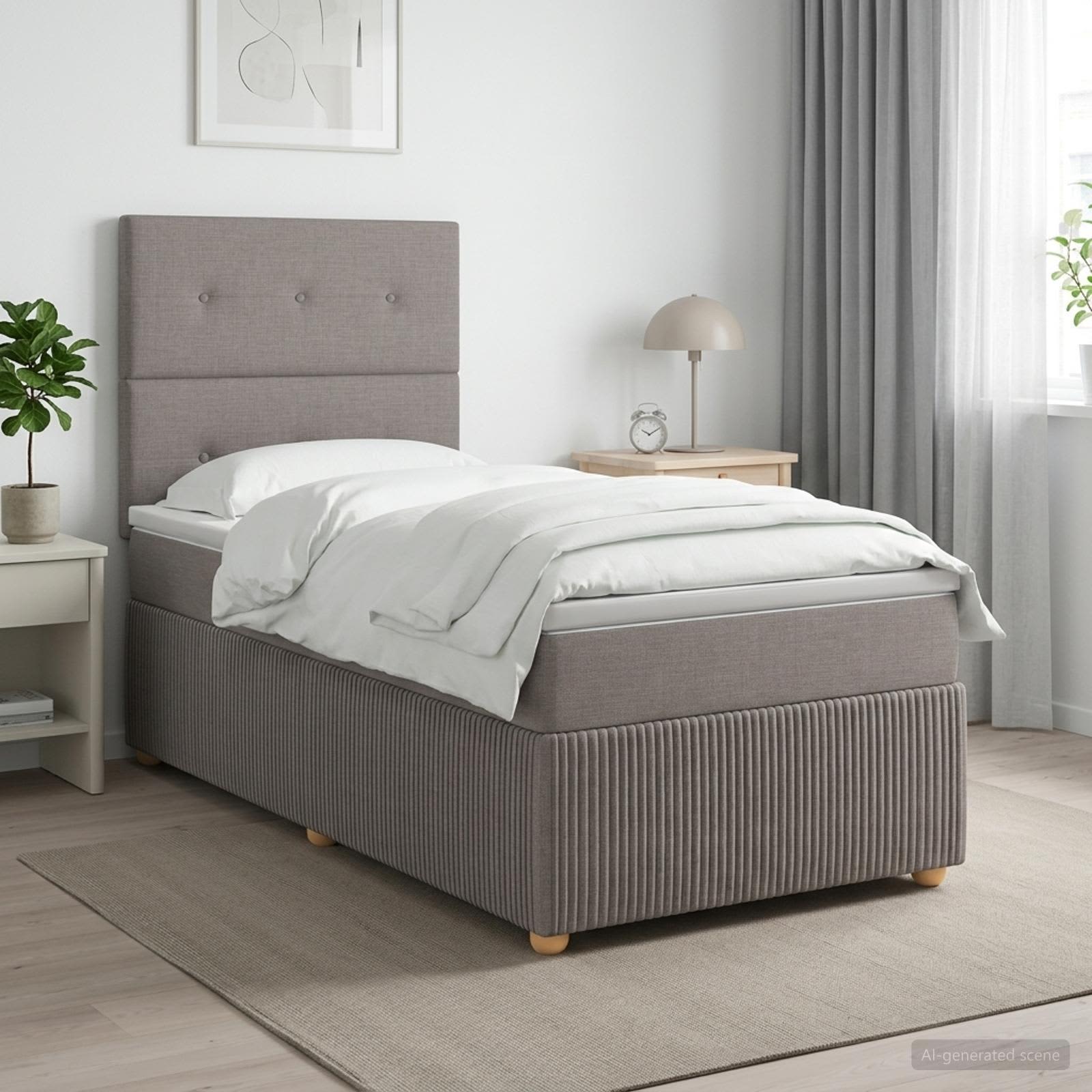Lit boxspring LED avec matelas Taupe 100 x 200 cm Tissu - XIOS