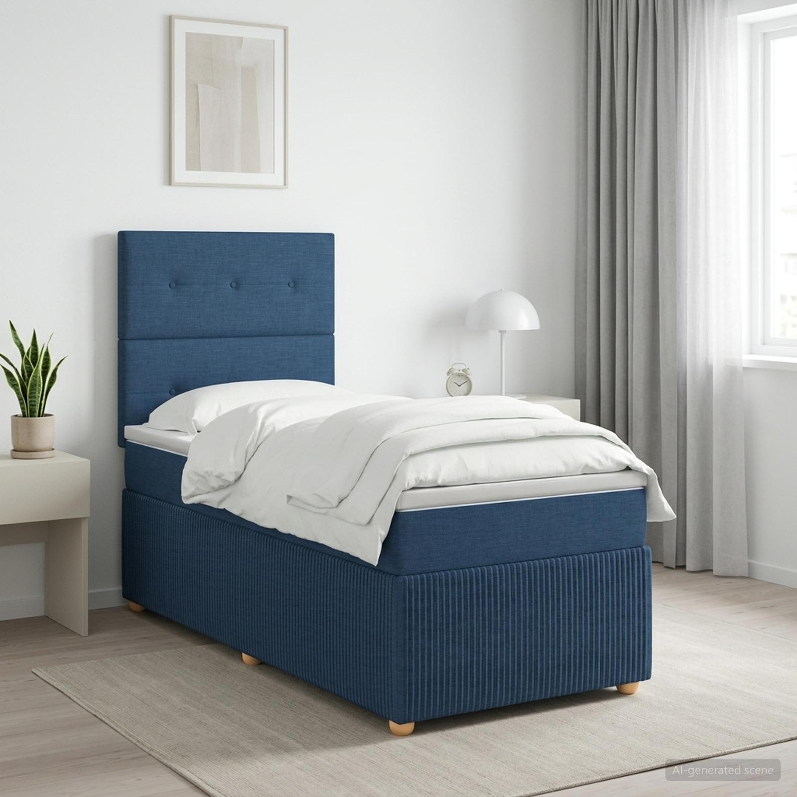 Lit boxspring LED avec matelas Bleu 90 x 200 cm Tissu