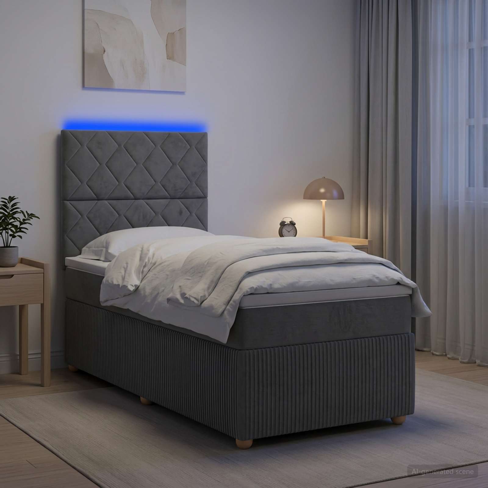 Lit boxspring LED avec matelas Gris foncé 80 x 200 cm Tissu