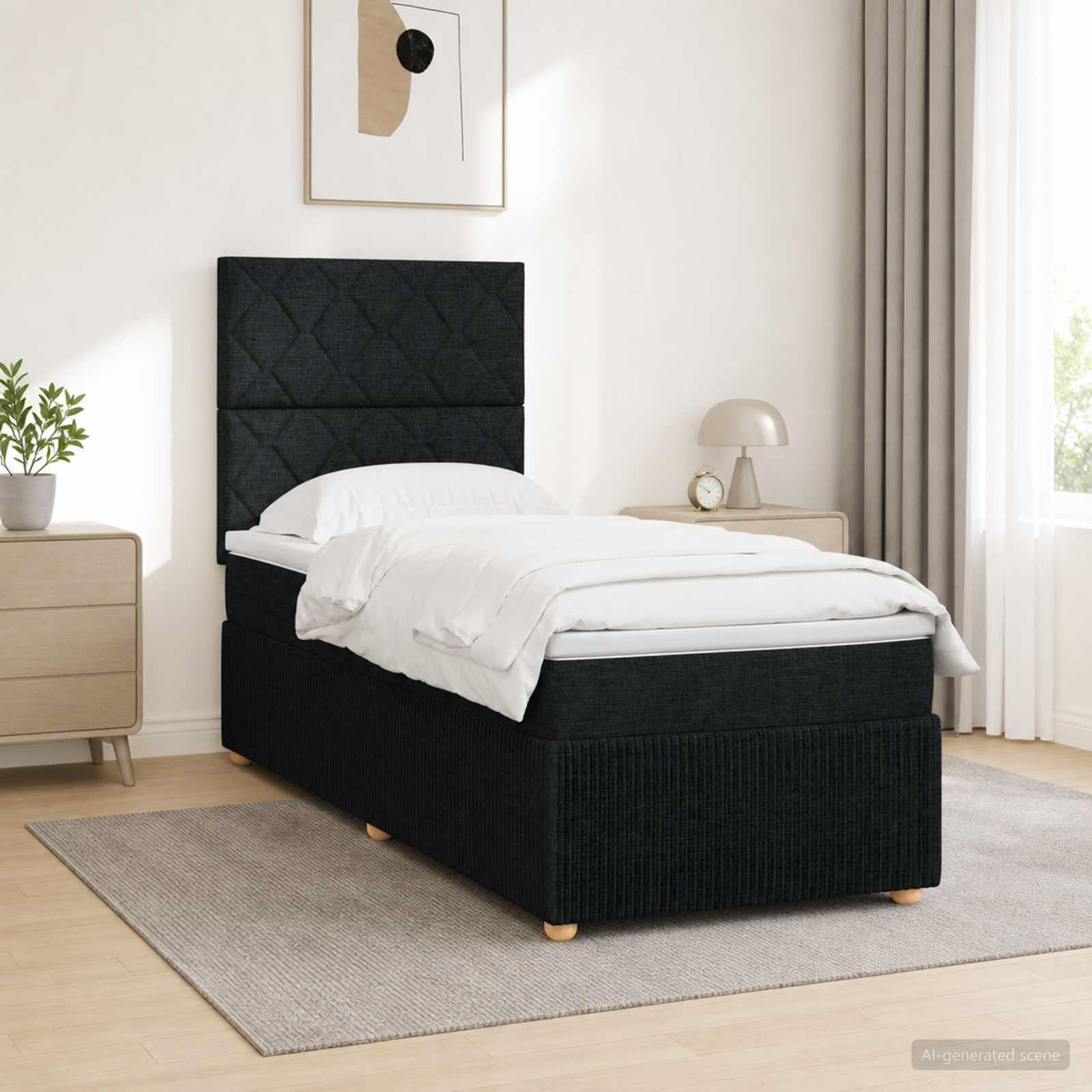 Lit boxspring LED avec matelas Noir 90 x 200 cm Tissu