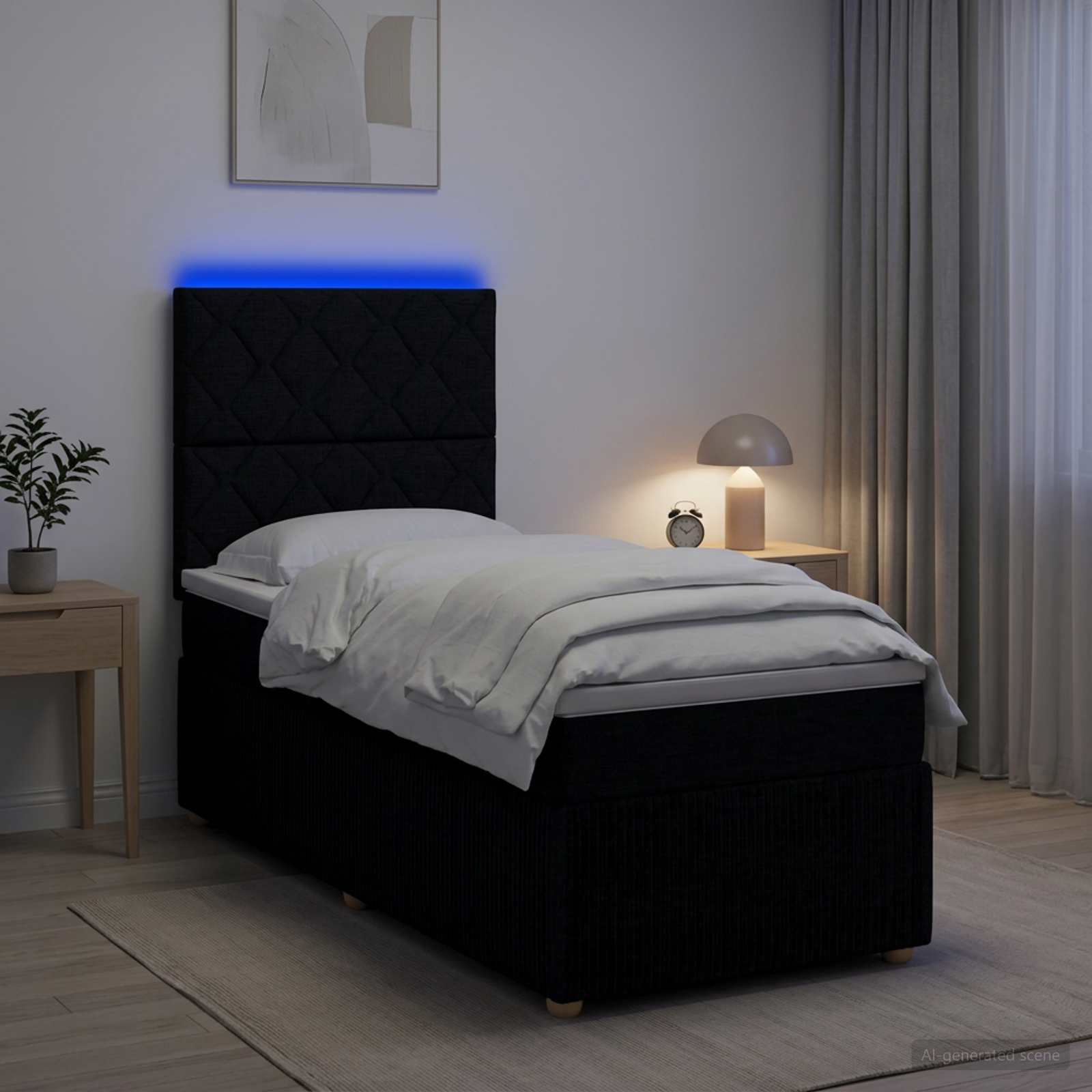 Lit boxspring LED avec matelas Noir 90 x 200 cm Tissu