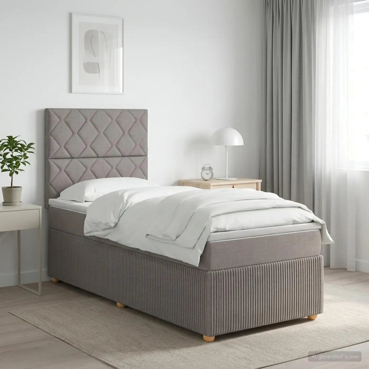 Lit boxspring LED avec matelas Taupe 100 x 200 cm Tissu - XIOS