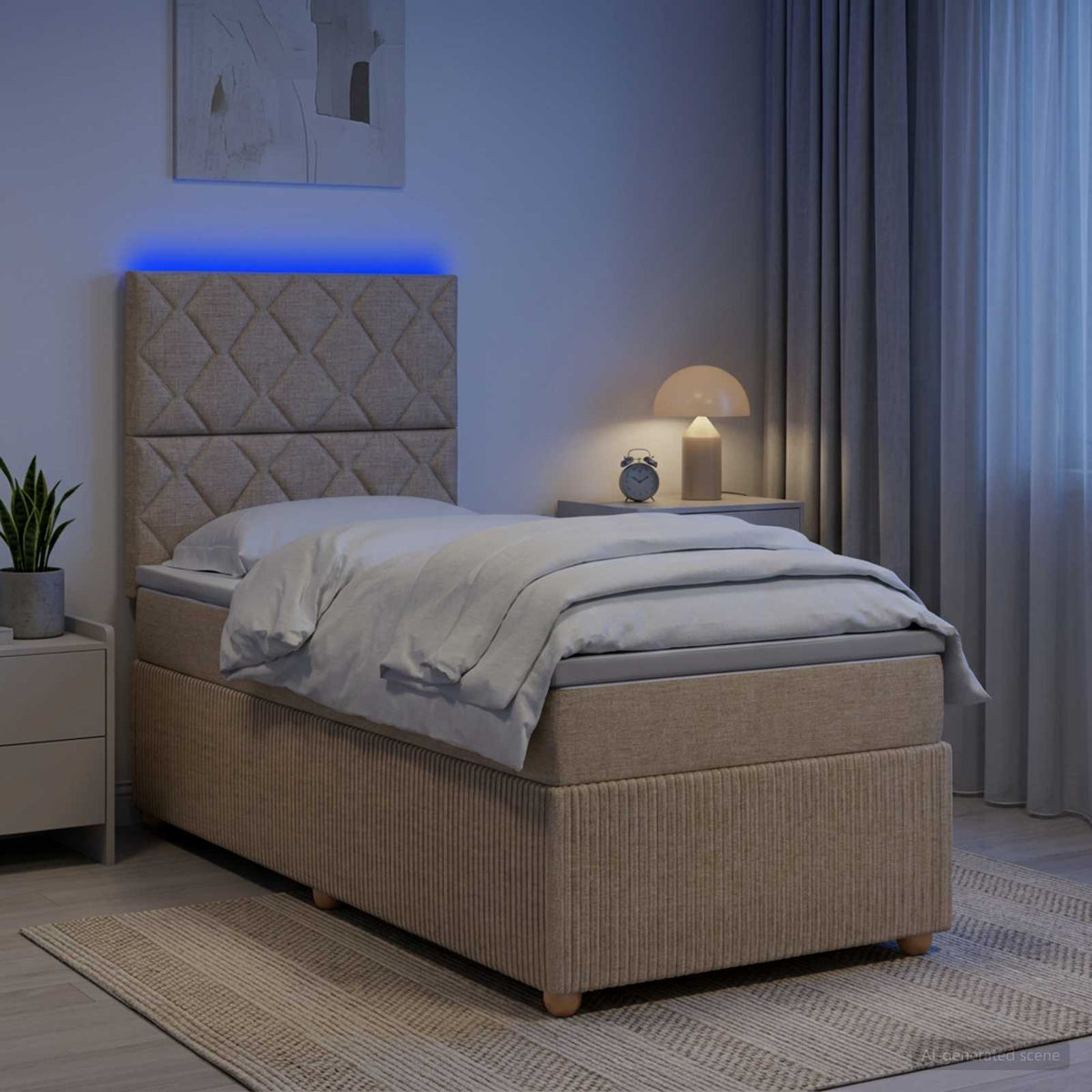 Lit boxspring LED avec matelas Crème 100 x 200 cm Tissu