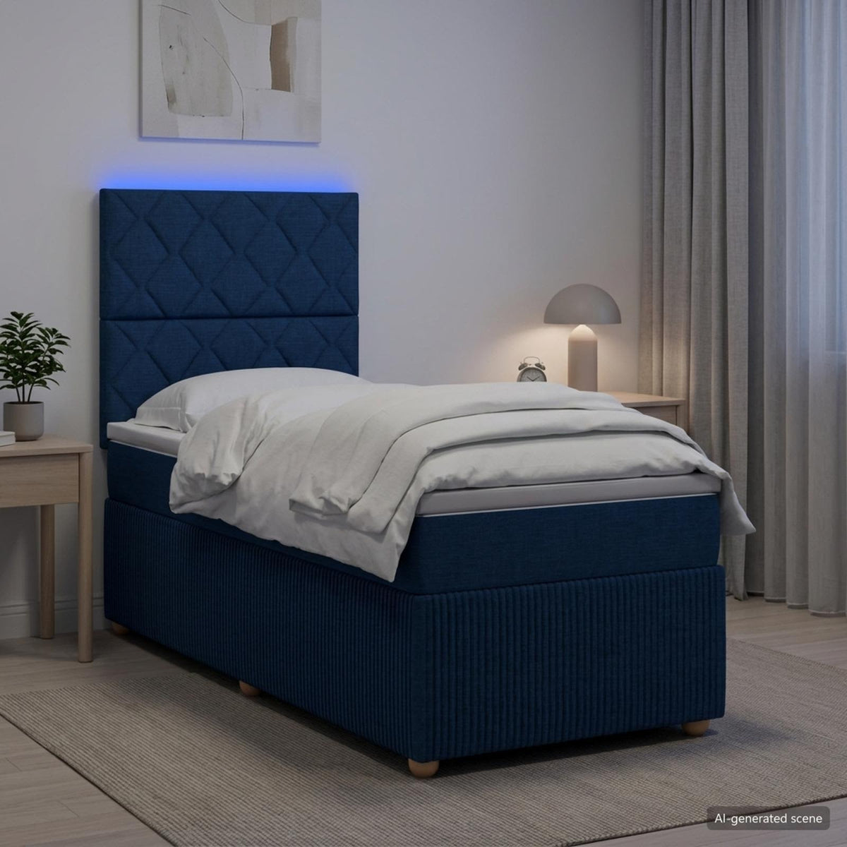 Lit boxspring LED avec matelas Bleu 80 x 200 cm Tissu