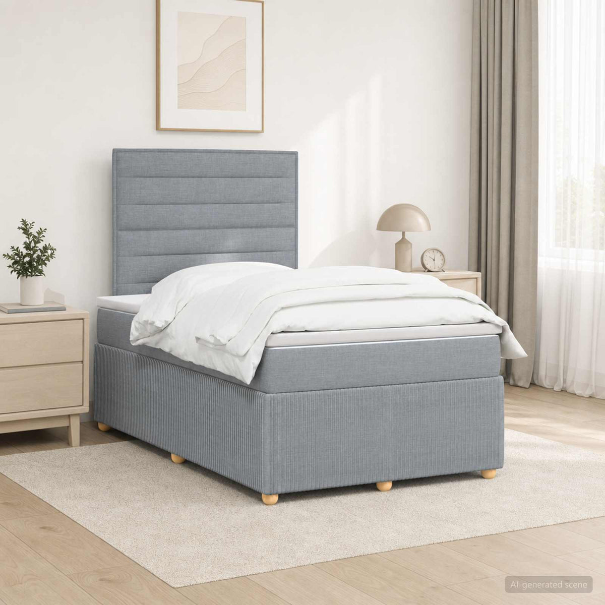 Lit boxspring LED avec matelas Gris clair 120 x 200 cm Tissu
