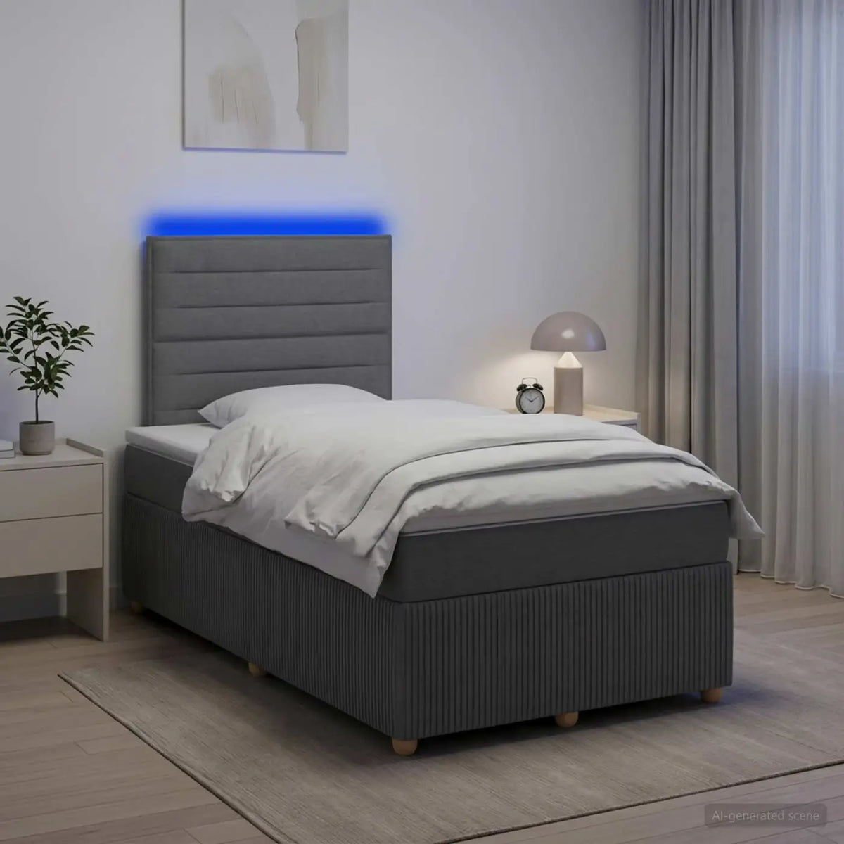 Lit boxspring LED avec matelas Gris foncé 120 x 190 cm Tissu - XIOS
