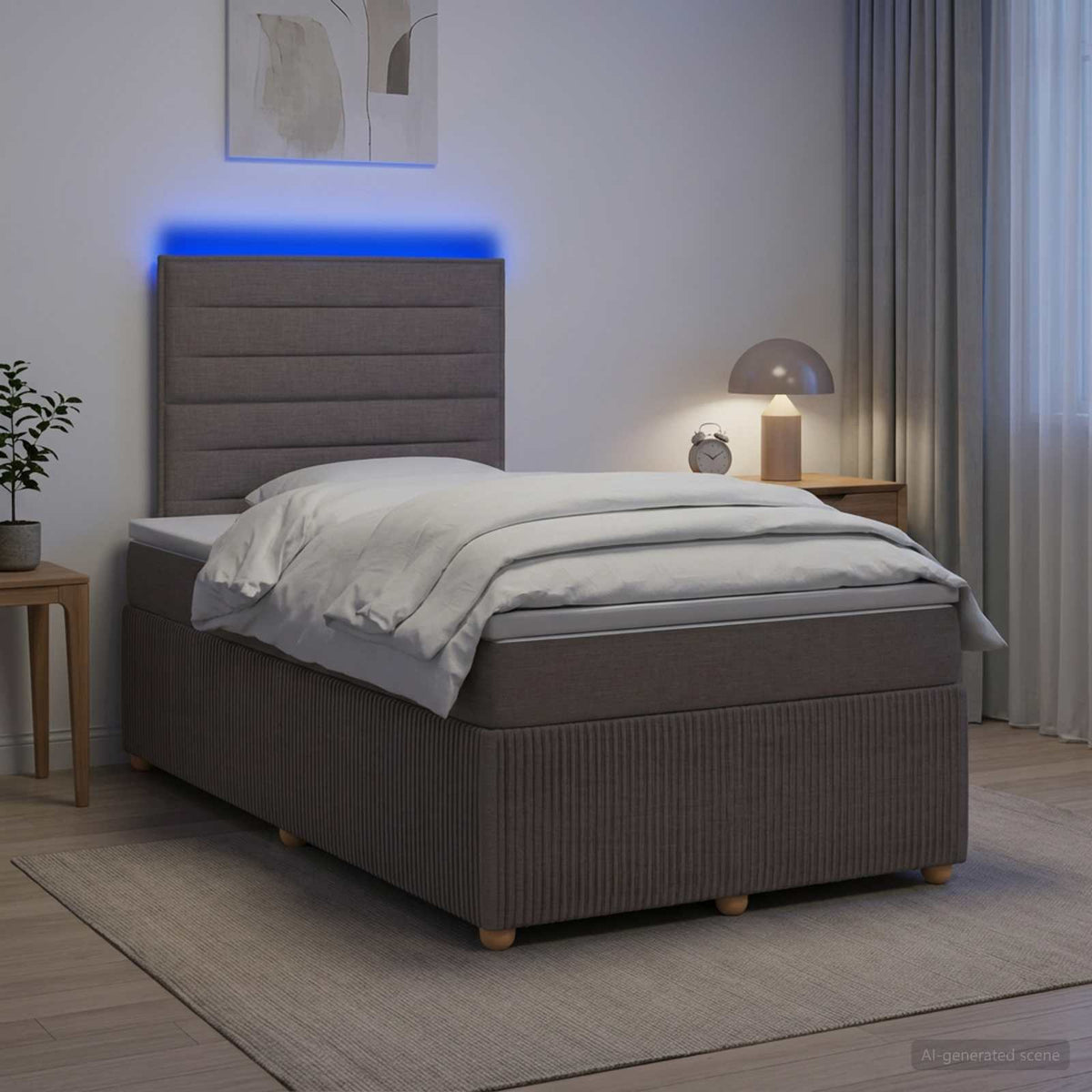 Lit boxspring LED avec matelas Taupe 120 x 190 cm Tissu