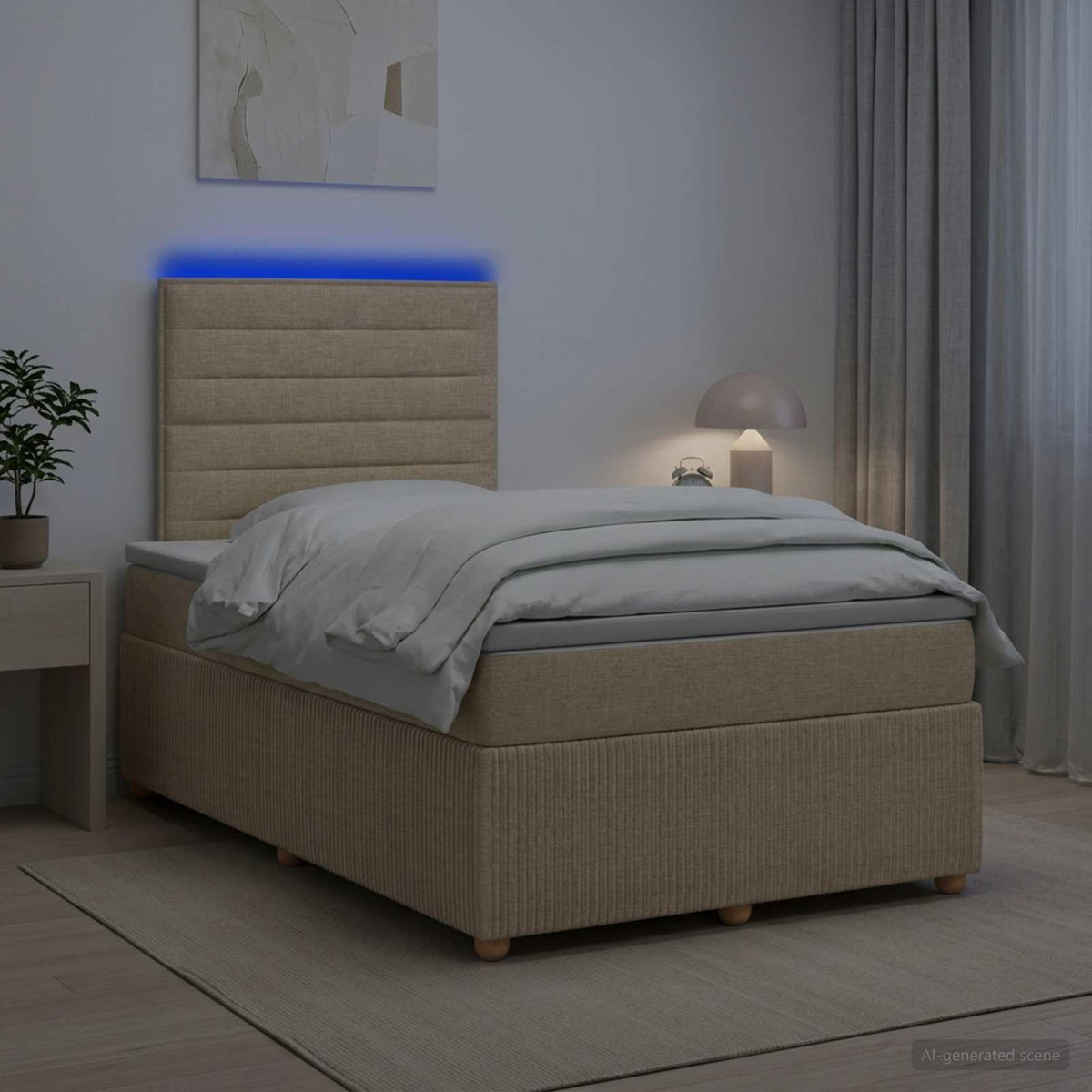 Lit boxspring LED avec matelas Crème 120 x 190 cm Tissu