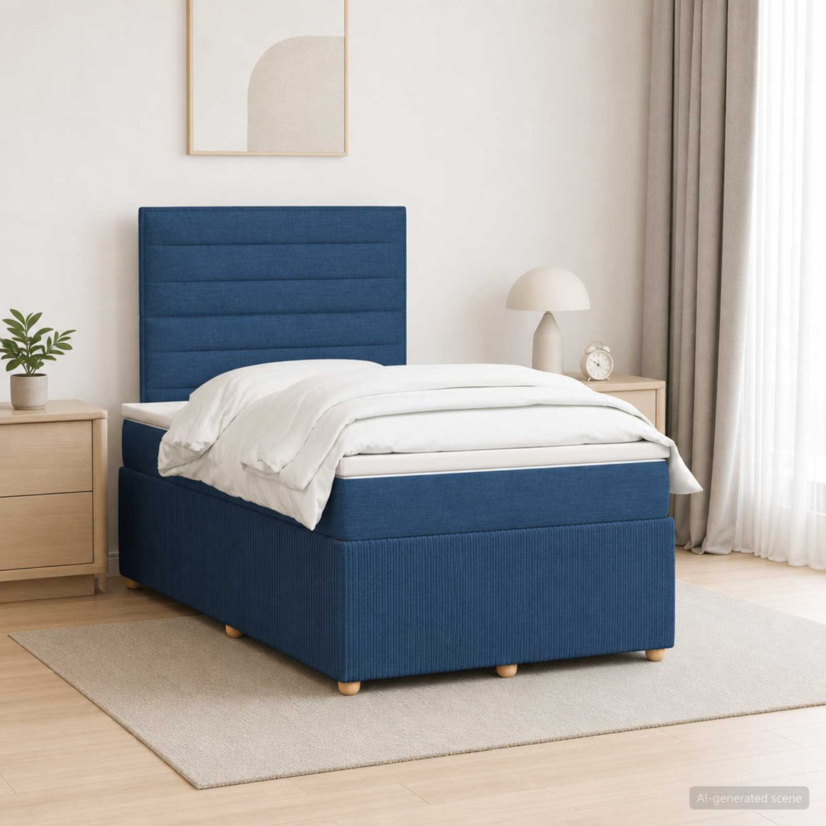 Lit boxspring LED avec matelas Bleu 120 x 200 cm Tissu