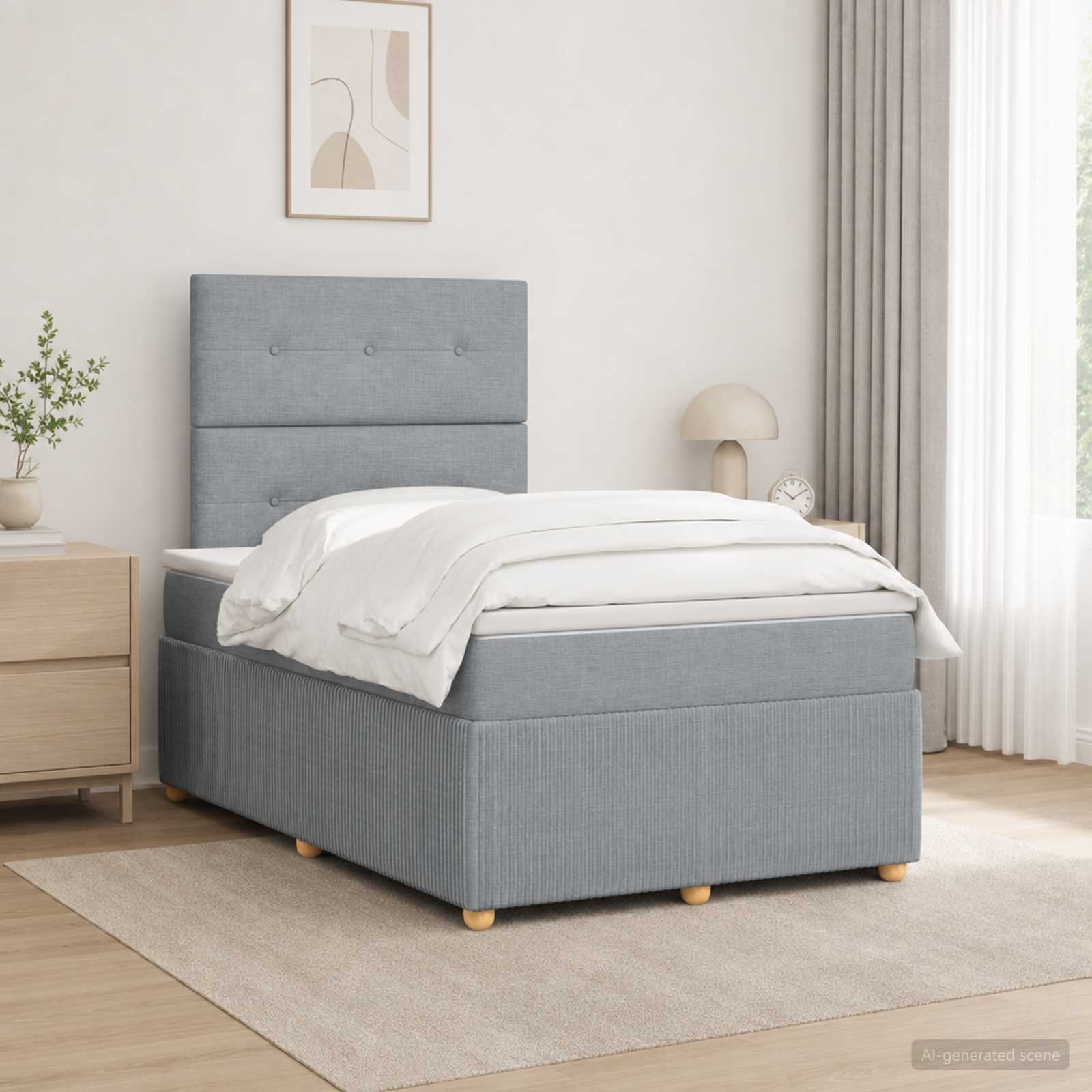 Lit boxspring LED avec matelas Gris clair 120 x 190 cm Tissu - XIOS