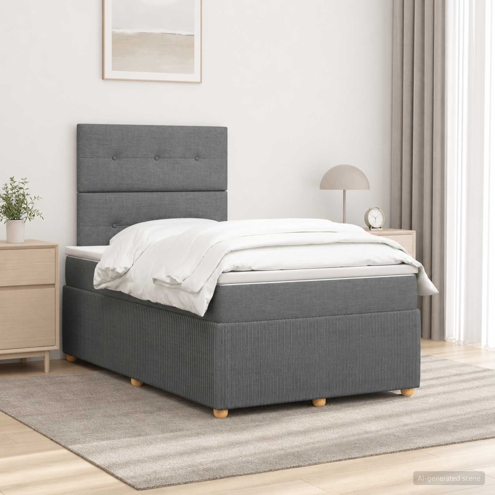 Lit boxspring LED avec matelas Gris foncé 120 x 190 cm Tissu