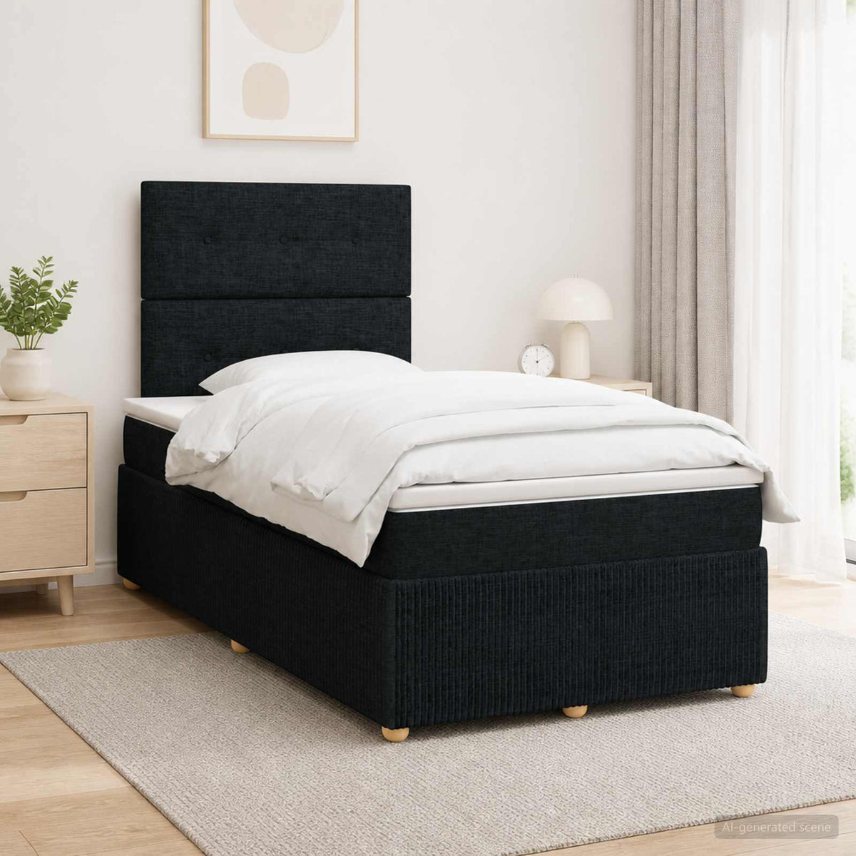 Lit boxspring LED avec matelas Noir 120 x 190 cm Tissu