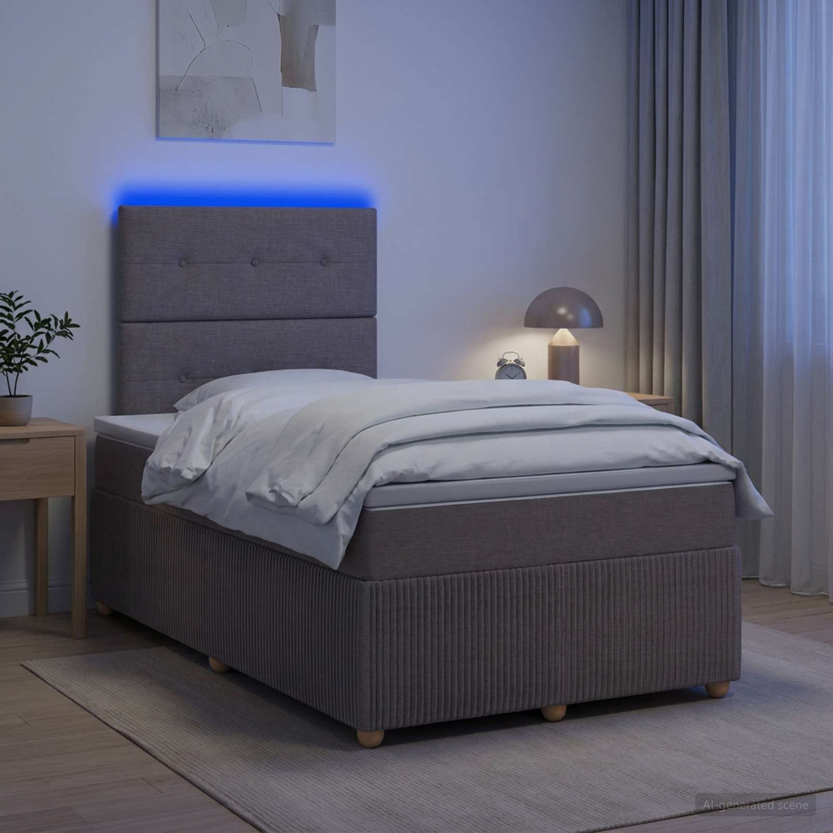 Lit boxspring LED avec matelas Taupe 120 x 190 cm Tissu