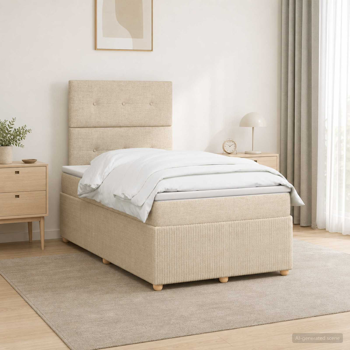 Lit boxspring LED avec matelas Crème 120 x 200 cm Tissu