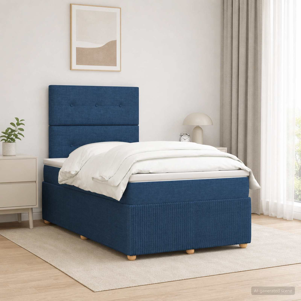 Lit boxspring LED avec matelas Bleu 120 x 200 cm Tissu