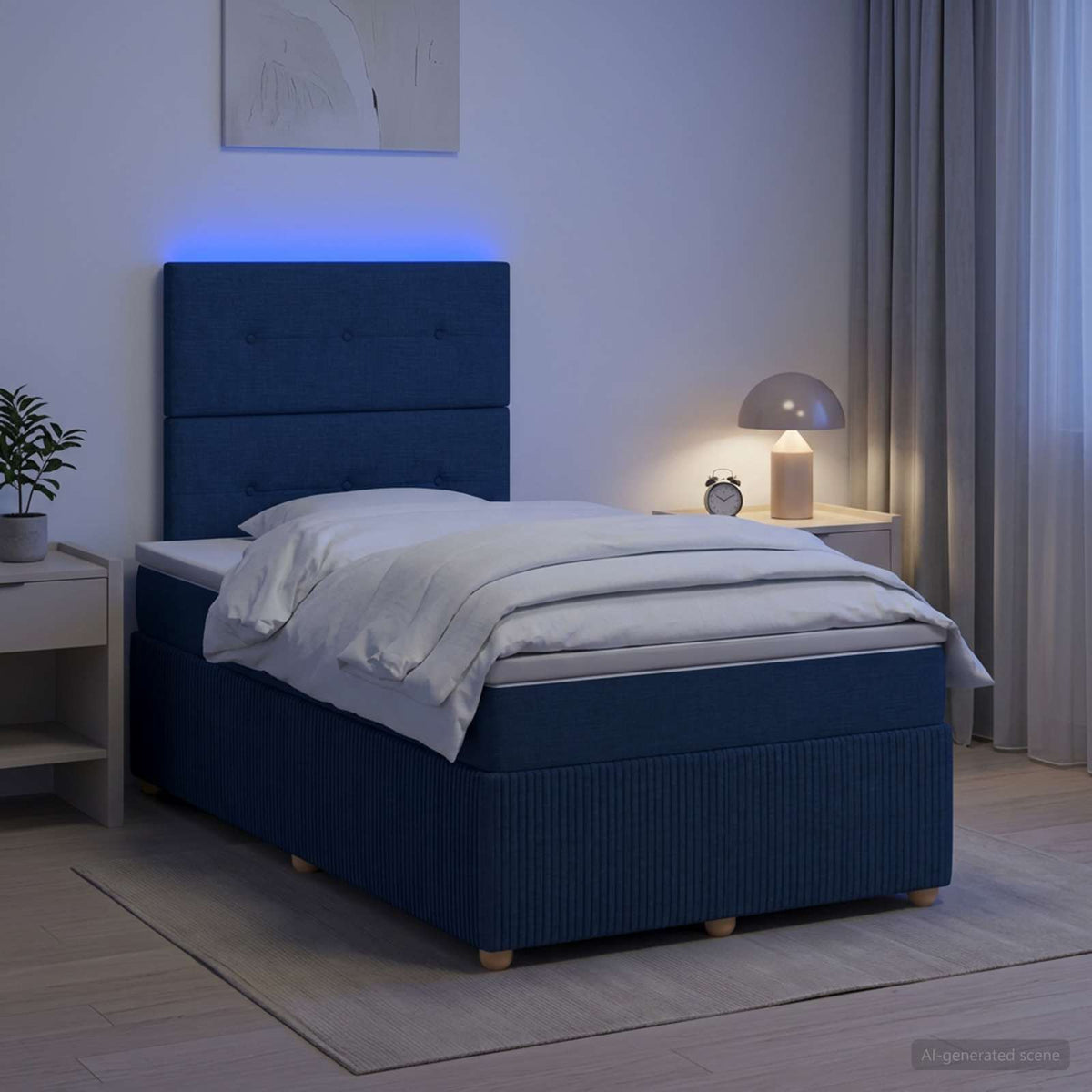 Lit boxspring LED avec matelas Bleu 120 x 200 cm Tissu