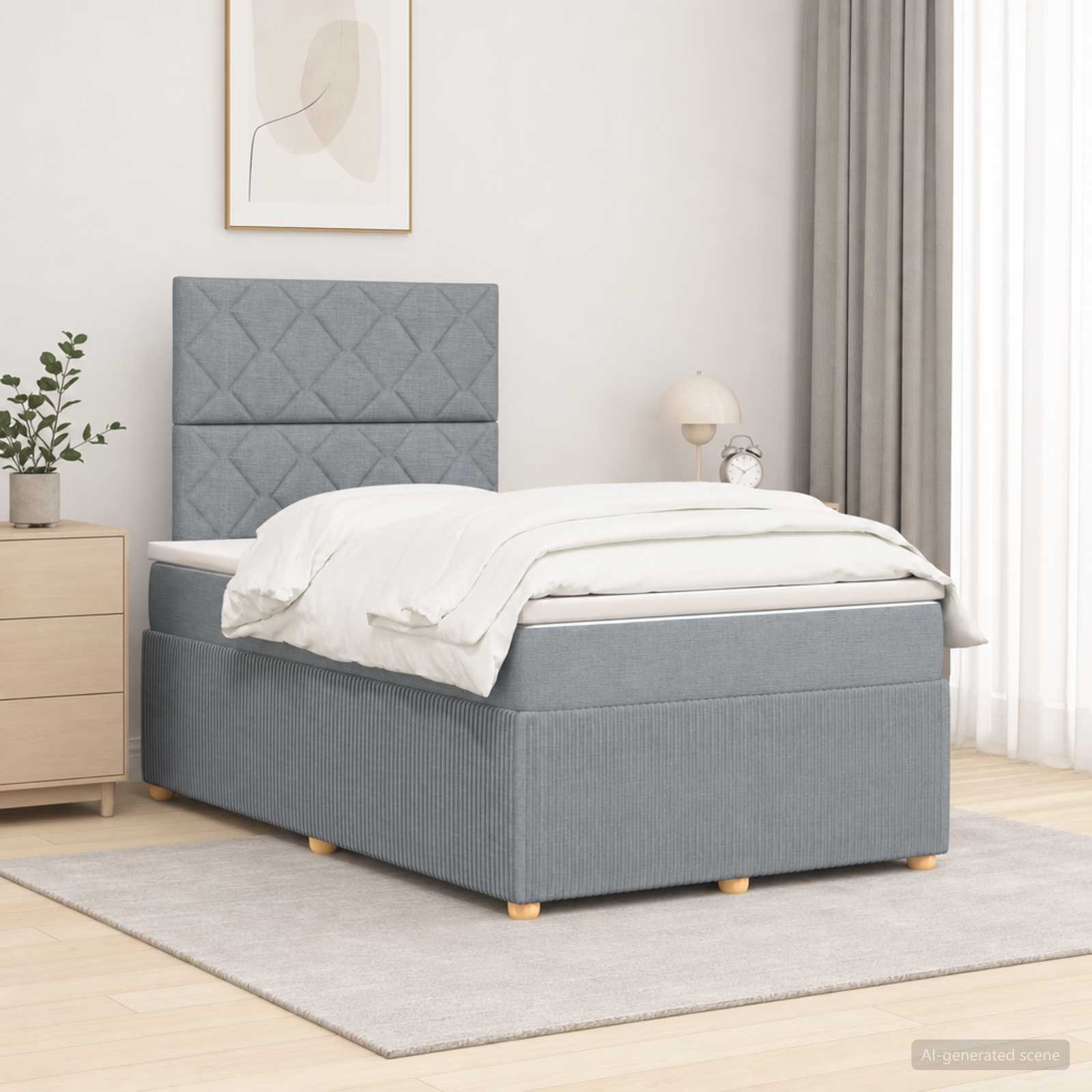 Lit boxspring LED avec matelas Gris clair 120 x 190 cm Tissu