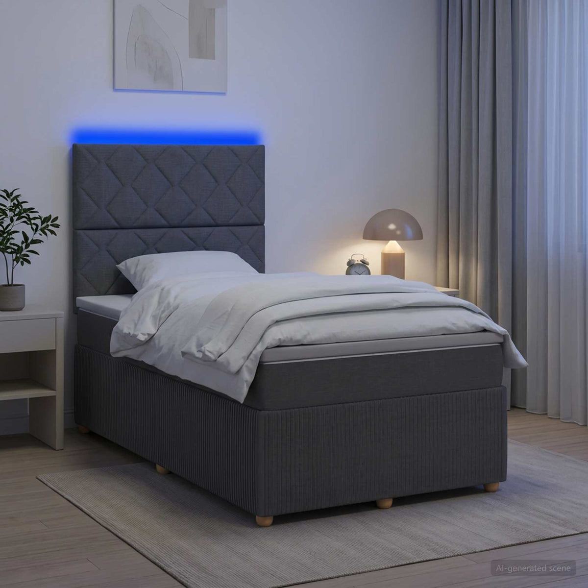 Lit boxspring LED avec matelas Gris foncé 120 x 200 cm Tissu