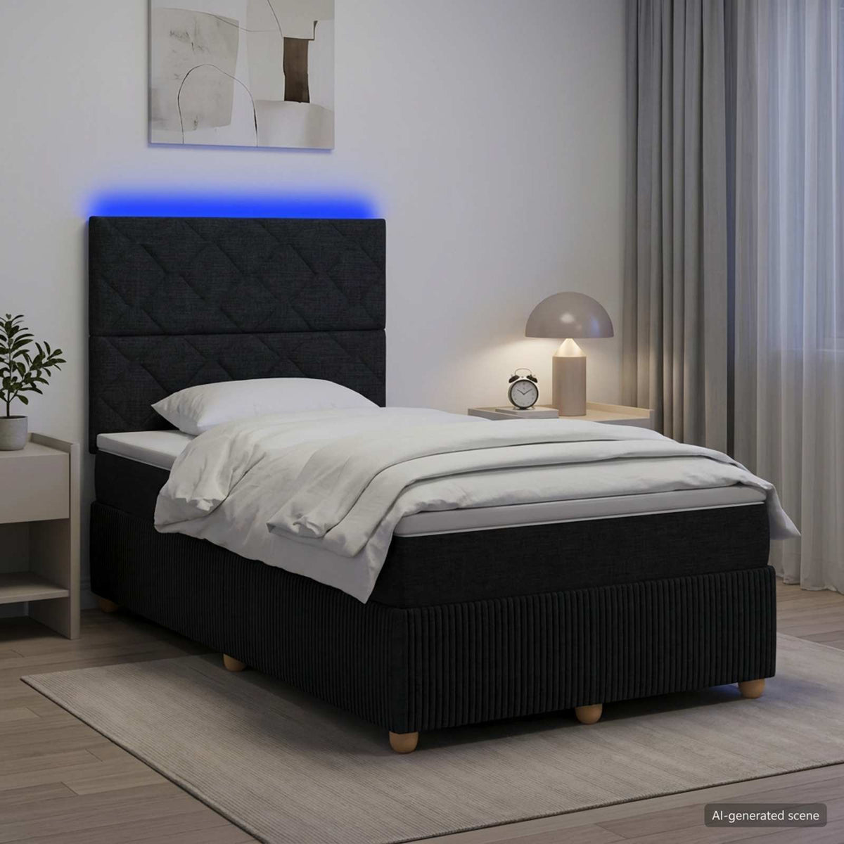 Lit boxspring LED avec matelas Noir 120 x 200 cm Tissu