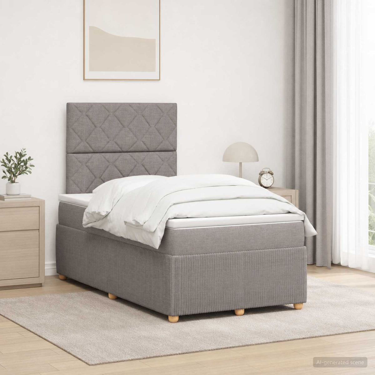 Lit boxspring LED avec matelas Taupe 120 x 200 cm Tissu