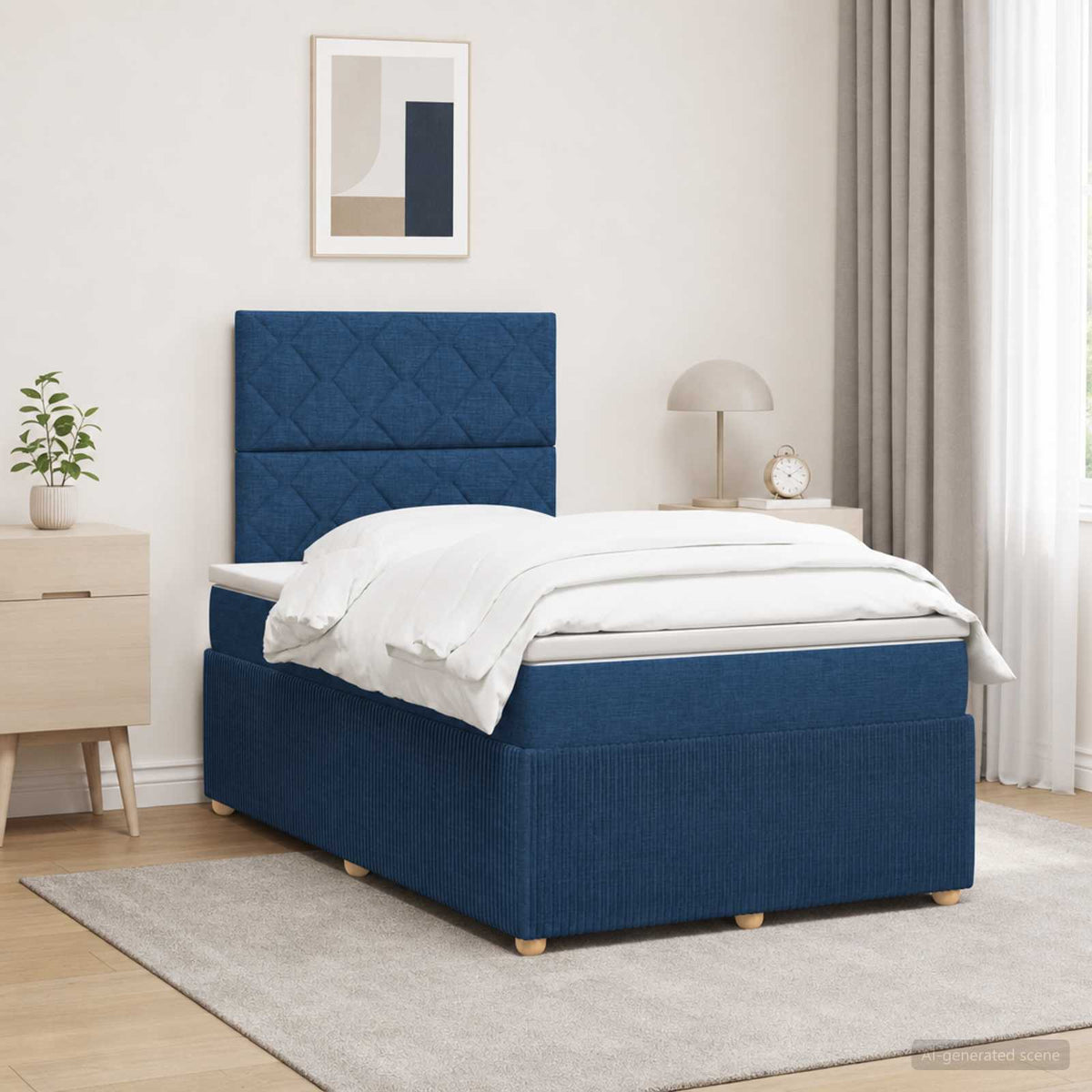 Lit boxspring LED avec matelas Bleu 120 x 200 cm Tissu