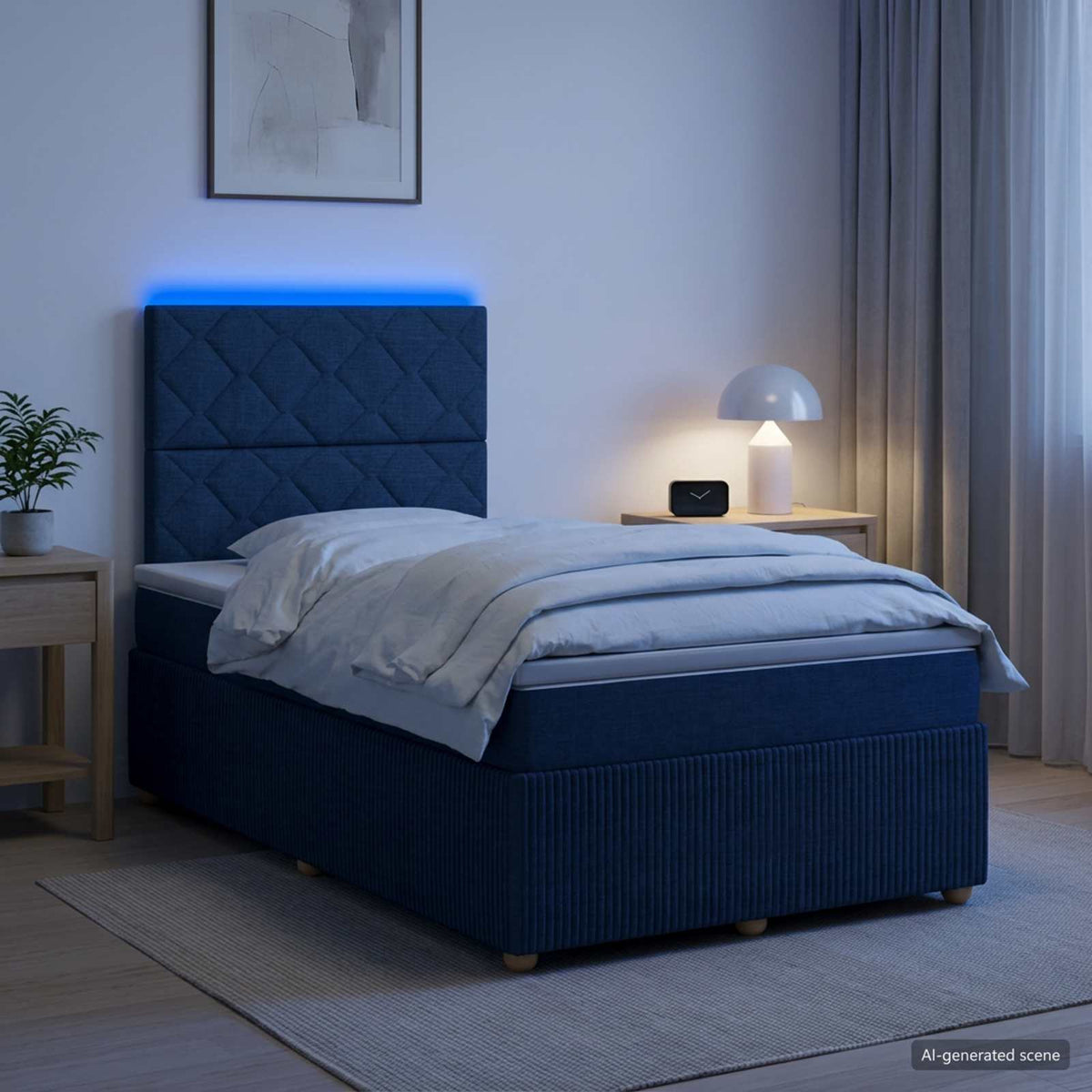 Lit boxspring LED avec matelas Bleu 120 x 200 cm Tissu